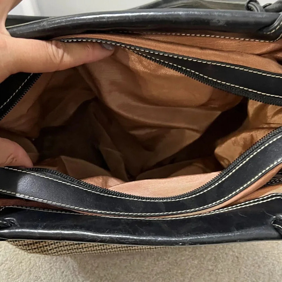 Tusk Womens Beige Black Shoulder Tote Bag Natural Woven Double Handle Large - Picture 10 of 14